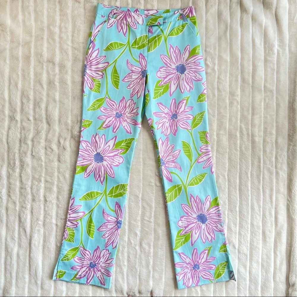 LILLY PULITZER bright floral vintage white label pants in To Paulie print - Picture 3 of 7